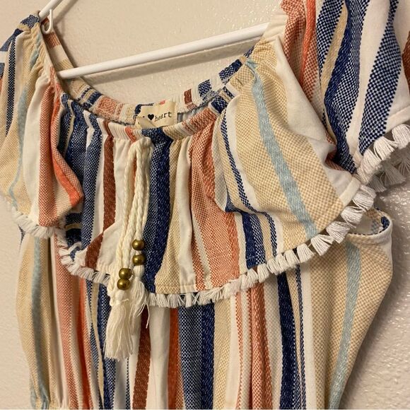 Derek Heart Maxi Striped Slit Side Stripe stretchy off the shoulder ruffle dress - Picture 8 of 13